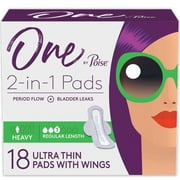 One by Poise Feminine Pads, Heavy Absorbency Period \u0026 Incontinence Pads, 18 Count